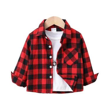 Imagem de Camisa Xadrez Vermelha E Preta Para Meninos, Gola Virada Para Baixo, P