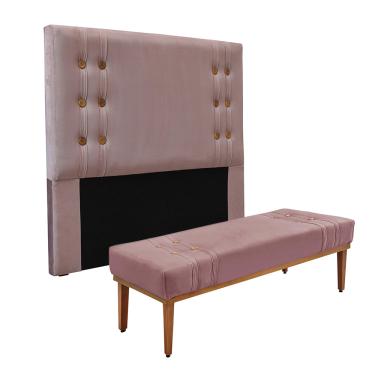 Imagem de Cabeceira Cama Box King 195cm e Recamier Gênova Veludo Lilás S04 - D'Rossi