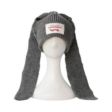 Imagem de Gorro De Lã Com Orelhas De Coelho Em Cor Sólida, Feito À Mão, Para Out