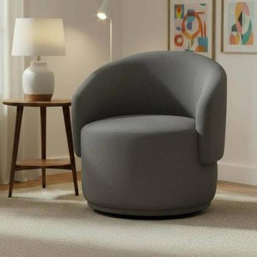 Imagem de Poltrona Decorativa Giratória Sala de Estar Recepção Linho Jasmine Cinza Escuro