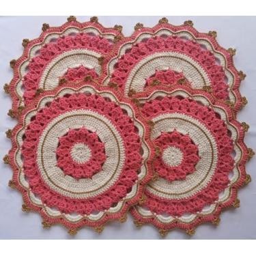 Imagem de Jogo Americano - Sousplat de Crochê (kit 4 peças) (Cru/Laranja)