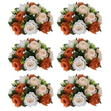 Imagem de NUPTIO Peças centrais de bola de flor de terracota: 6 peças de bolas artificiais de beijo rosa para mesas de festa de casamento - Arranjos florais de seda sintética para decoração de jantar e evento