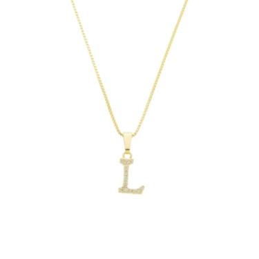 Imagem de Colar Feminino com Letra Inicial de Pedra Cravada – Pingente Personalizado Elegante – Corrente Semi Joia Banhada a Ouro 18K – Presente Sofisticado para Mulher - Stella Vilela Semi Joias (L)