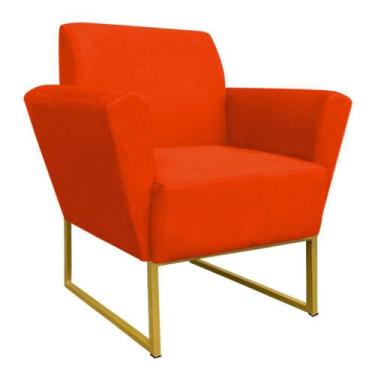 Imagem de Poltrona Dora Suede Base Metálica Dourado D'Rossi - DRossi, Laranja