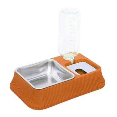 Imagem de Tigela dupla automática para cães 2 em 1, conjunto de tigela dupla quadrada para comida e água para cães com tigela removível de aço inoxidável para cães de gatos médios e pequenos (Laranja)