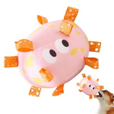 Imagem de Bola de futebol de pelúcia para cães - Bolas de pelúcia agressivas para cães mastigáveis com alças - Bola interativa de animais de estimação agressivos para cães grandes, filhotes e cães médios