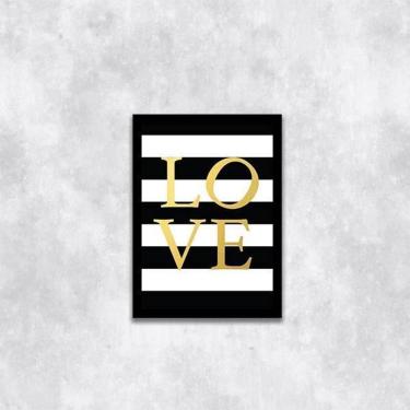 Imagem de Quadro Love Fundo Listrado 45X34Cm Com Vidro Moldura Preta