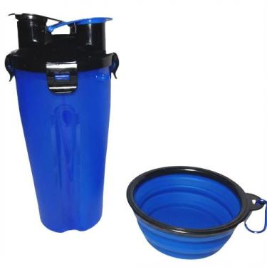 Imagem de Garrafa Dupla Porta Ração e Água Pets com Pote Retrátil Azul - Dropfor