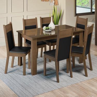 Imagem de Conjunto Sala De Jantar Mesa Tampo De Vidro 6 Cadeiras Zoe Madesa Rustic/preto