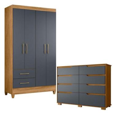 Imagem de Guarda Roupa Solteiro Chile E Cômoda Georgia Freijó Cinza – Moval