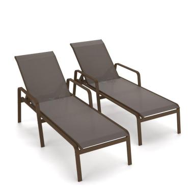 Imagem de Kit 2 Espreguiçadeira Piscina Alumínio Marrom Tela Fendi