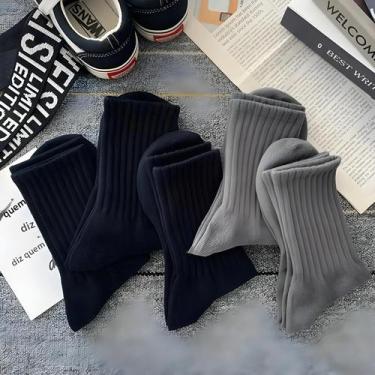 Imagem de Meias De Algodão Pretas Para Negócios, 5 Pares, Masculinas E Femininas