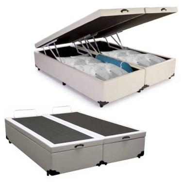 Imagem de Cama Box Baú Casal Bipartido Sintético Mega Cama Branco 138x188x45cm