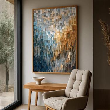 Imagem de Quadro com Moldura e Acrilico Cristal Vidro Mosaico Textura para Sala,