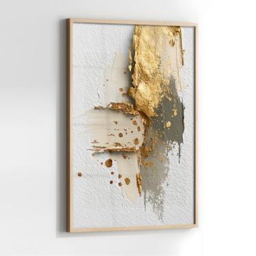 Imagem de Quadro com Moldura e Acrilico Cristal Vidro Textura Dourada Tinta para