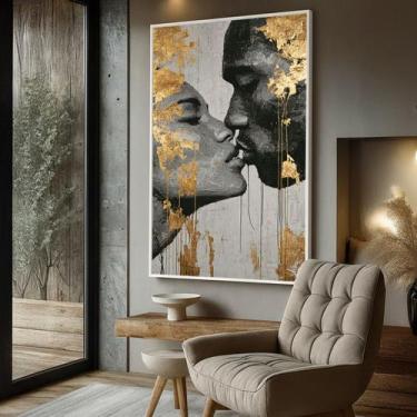 Imagem de Quadro Decorativo com Moldura Caixa Casal Dourado para parede Sala, Qu