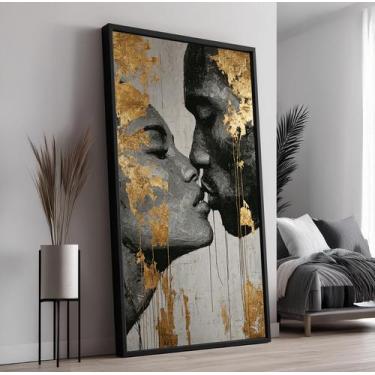 Imagem de Quadro Decorativo com Moldura Caixa Casal Dourado para parede Sala, Qu