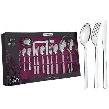 Imagem de Faqueiro Tramontina Oslo Em Aço Inox Com Facas De Mesa Acabamento Alto Brilho 101 Peças 66985030