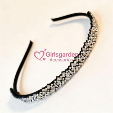 Imagem de Tiara de Strass Geométrica com Pedraria X e Cristais de Luxo, Moda Blo