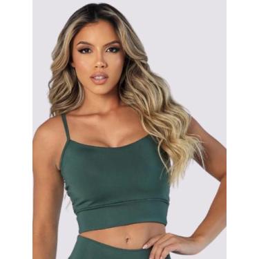 Imagem de Top De Academia Feminino Cropped Faixa Alcinha Casual Básico Liso com 