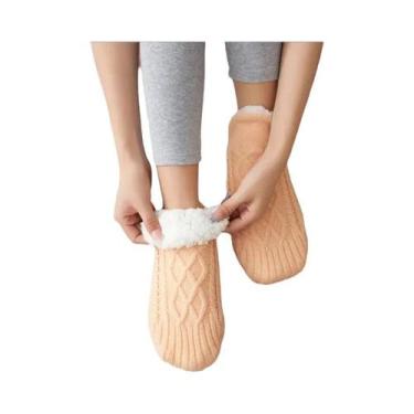 Imagem de Meias De Inverno Femininas Em Veludo Térmico Com Cashmere, Pantufas Pa