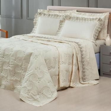 Imagem de Cobre Leito + Jogo De Cama 7 Peças Queen Percal 200 Fios Mistral 100% 