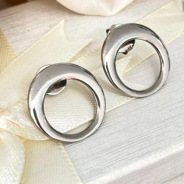 Imagem de Brinco feminino folheado a ouro 18k redondo vazado - CRISTAL ROSA, Aço