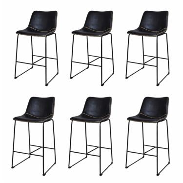 Imagem de Kit 6 Banquetas Munich Estofadas Pretas com Encosto