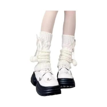 Imagem de Meias Aquecedoras De Pernas Femininas Estilo Lolita Retrô Com Laço, Co