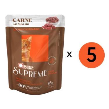Imagem de Kit 5 Unidades Ração Úmida Quatree Gatos Supreme Castrado Carne 85Gr