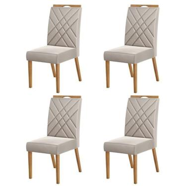 Imagem de Kit 4 Cadeiras de Veludo para Sala de Jantar Wood Belgica Mel/Bege