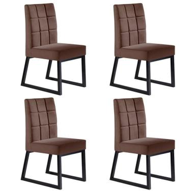 Imagem de Kit 4 Cadeiras de Veludo com Pés Metálicos para Sala de Jantar Genova Marrom/Grafite