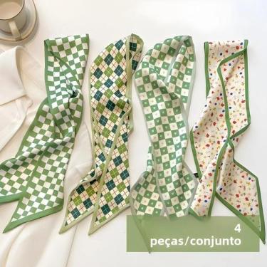 Imagem de Conjunto De Lenços De Seda Para Mulheres Com 4 Peças, Faixas De Cabelo