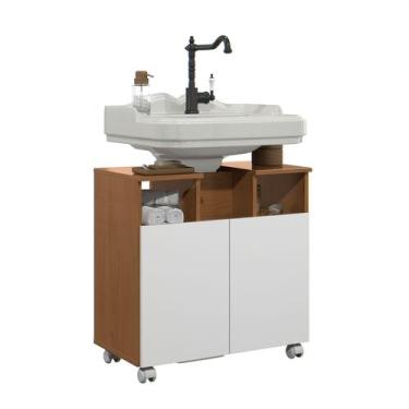 Imagem de Gabinete para Pia de Coluna Oasis 66cm Armário de Banheiro com Rodízio