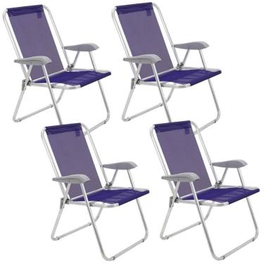 Imagem de Kit 04 Cadeiras De Praia Tramontina Creta Master Em Alumínio Com Assento Roxo 92900203