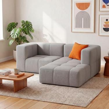 Imagem de Sofá 2 lugares na Caixa modular em Boucle com 2 Braços e 1 Chaise Cinz
