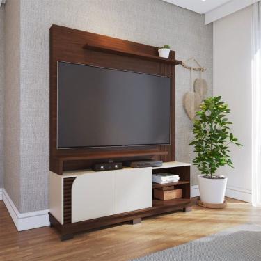 Imagem de Estante para TV Até 65 Polegadas Jurerê 2 Portas Ripado Nogueira Real/Off White Matte - Colibri