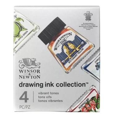 Imagem de Kit de Tinta Nankin para Desenho Winsor & Newton 14ml com 4 Cores Vibr