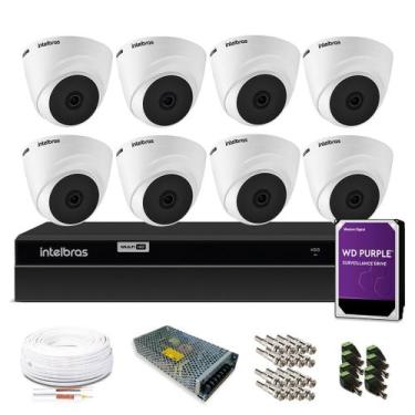 Imagem de Kit Monitoramento Intelbras com 8 Câmeras de Segurança Dome 1080p, Com