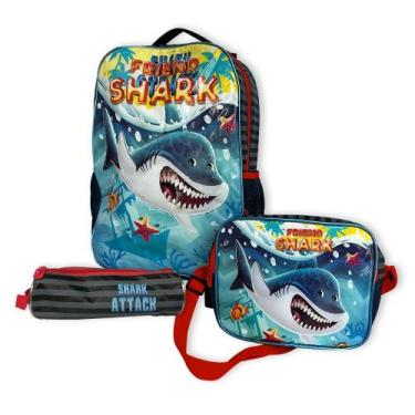 Imagem de Kit Completo Mochila Infantil Escolar Rodinha Tubarão - Rocie