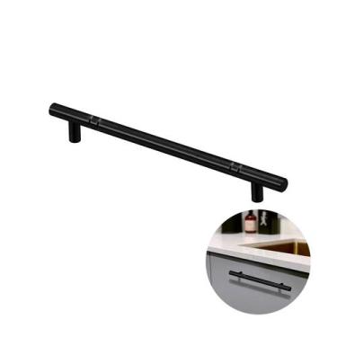 Imagem de Puxador Haste Redondo Preto Com Friso 288 Mm 33,5 Cm Para Gavetas Mk -
