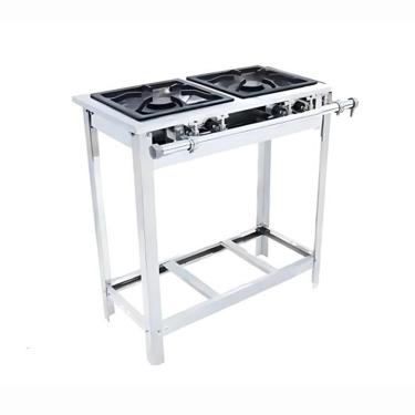 Imagem de Fogão a Gás Industrial Extra Inox EI2D2P 2 Bocas Duplas Grelha 30x30cm com Pé Venâncio