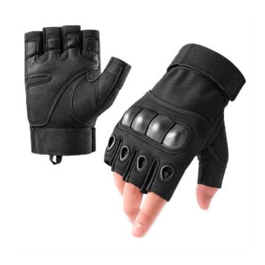 Imagem de Kit 02 Pares Luva Tática Militar Meio Dedo Rígida com Proteção nos Nós Tecido Respirável Preto