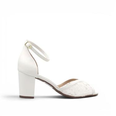 Imagem de Sandália Salto Bloco Renda - DORACI, Branco, 36