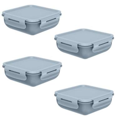 Imagem de Marmita Potes OU com Travas Herméticas 4un Azul Quadrada