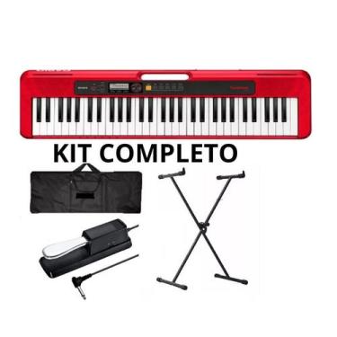 Imagem de Kit Teclado Musical Casio Cts 200 Vermelho PEDAL CAPA SUPORTE X ESTUDA