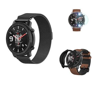 Imagem de Pulseiras NSmart compatíveis com Amazfit GTR 47MM / GTR 2 / GTR 2e / GTR 3 / GTR 4 (Kit 47MM Aço preto + case+ película)