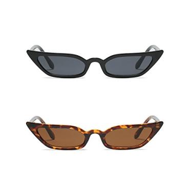 Imagem de Freckles Mark Óculos de sol vintage retrô estreito olho de gato dos anos 90 para mulheres, pequenos óculos de sol modernos, Preto + tartaruga, P