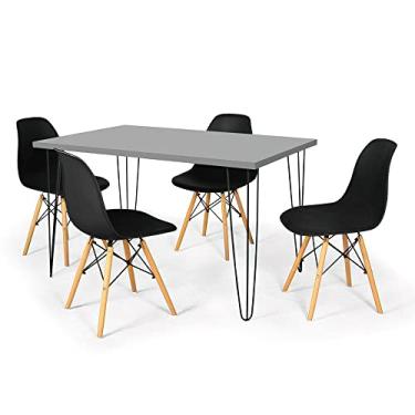 Imagem de Conjunto Mesa de Jantar Hairpin 130x80 Volpi com 4 Cadeiras Eames Eiffel - Preto