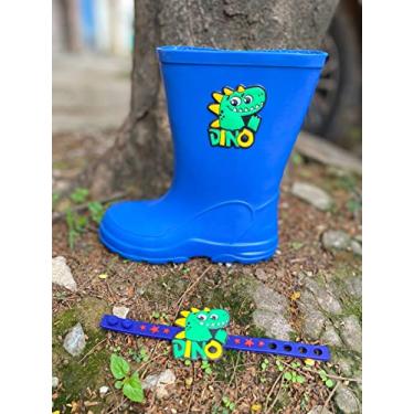Imagem de Galocha Infantil GUD LAK Impermeável Antiderrapante Azul com Estampa de Dinossauros Tamanho 29/30
